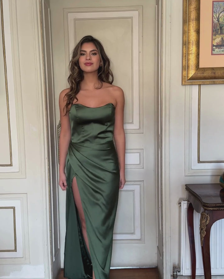 Vestido Largo de Fiesta Domi Verde Olivo