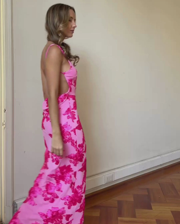 Vestido Largo de Fiesta Graciela Fondo Rosado