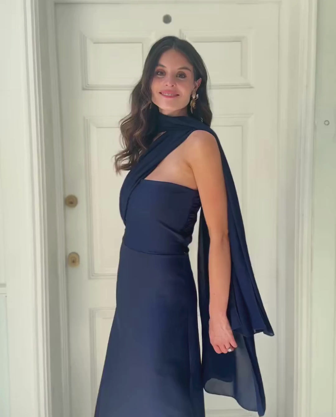 Vestido Largo de Fiesta Gabriela Lazos Gasa Azul Oscuro