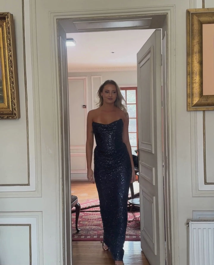 Vestido Largo de Fiesta Elina Azul Oscuro