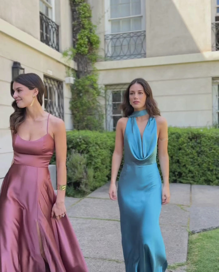 Vestido Largo de Fiesta Budapest Celeste Oscuro