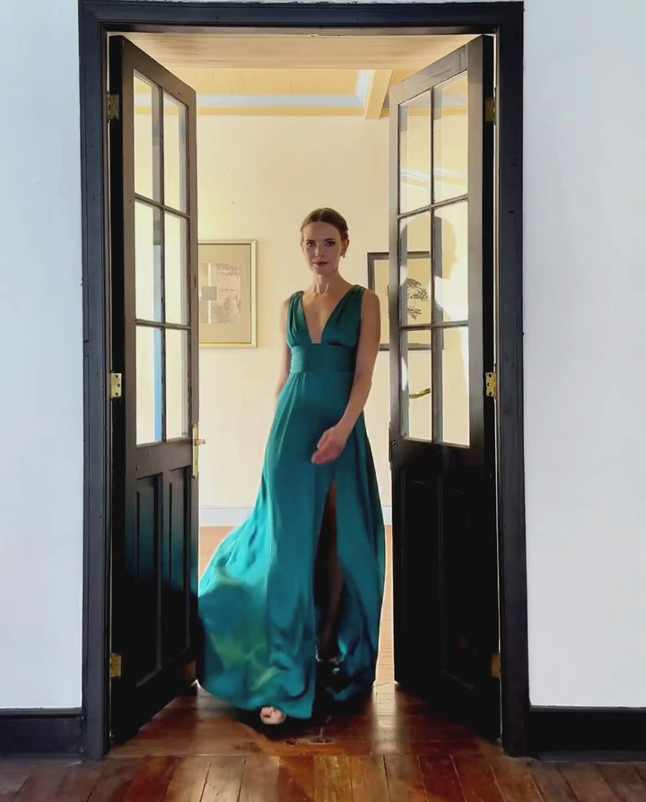 Vestido Largo de Fiesta Isabel Verde Petroleo