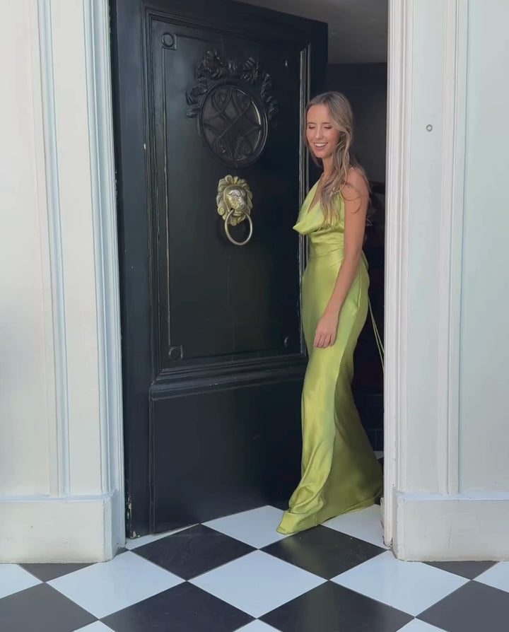 Vestido Largo de Fiesta Dominga Verde Limón