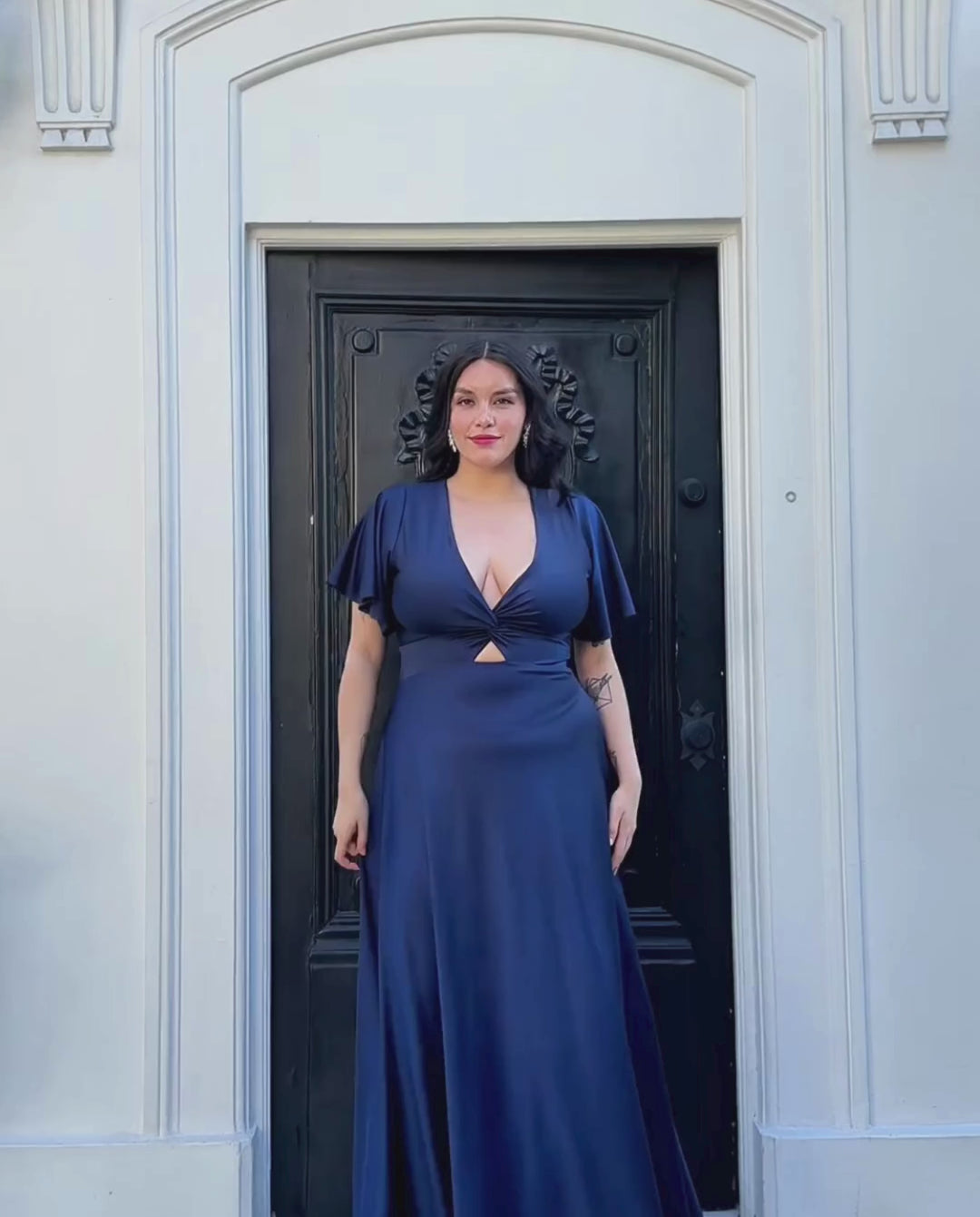 Vestido Largo de Fiesta Meli Mangas Azul Oscuro