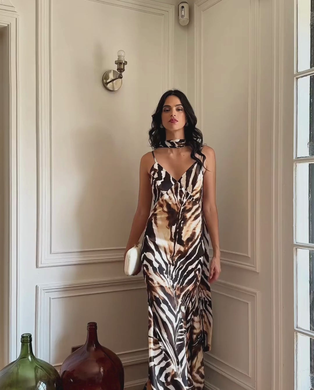 Vestido Largo de Fiesta Emma Print Fondo Blanco