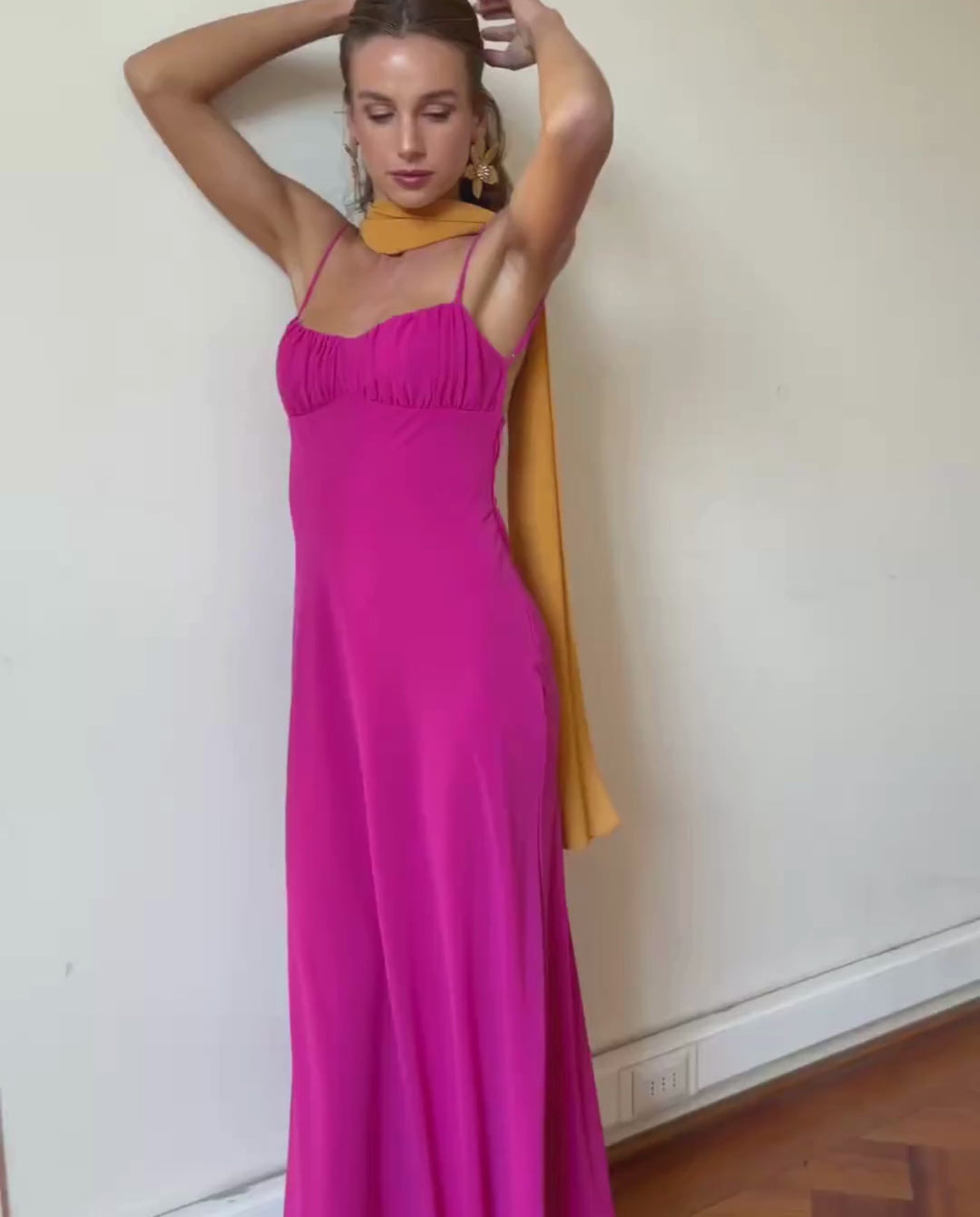 Vestido Largo de Fiesta Moscú Gasa Fucsia