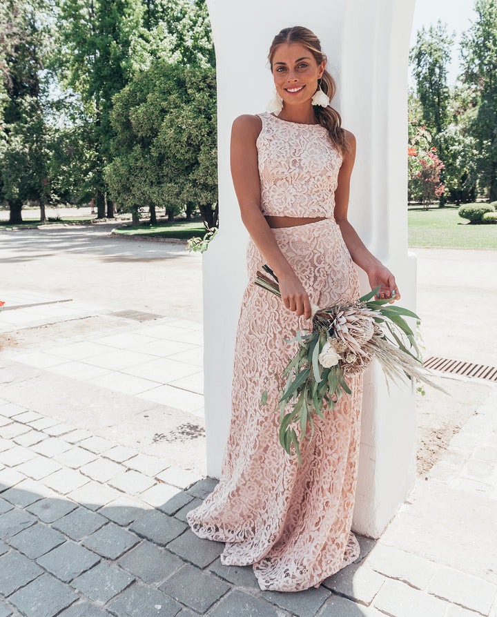 VESTIDO DE NOVIA 2 PIEZAS CONJUNTO EVA ROSA PALO