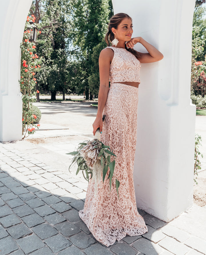 VESTIDO DE NOVIA 2 PIEZAS CONJUNTO EVA ROSA PALO