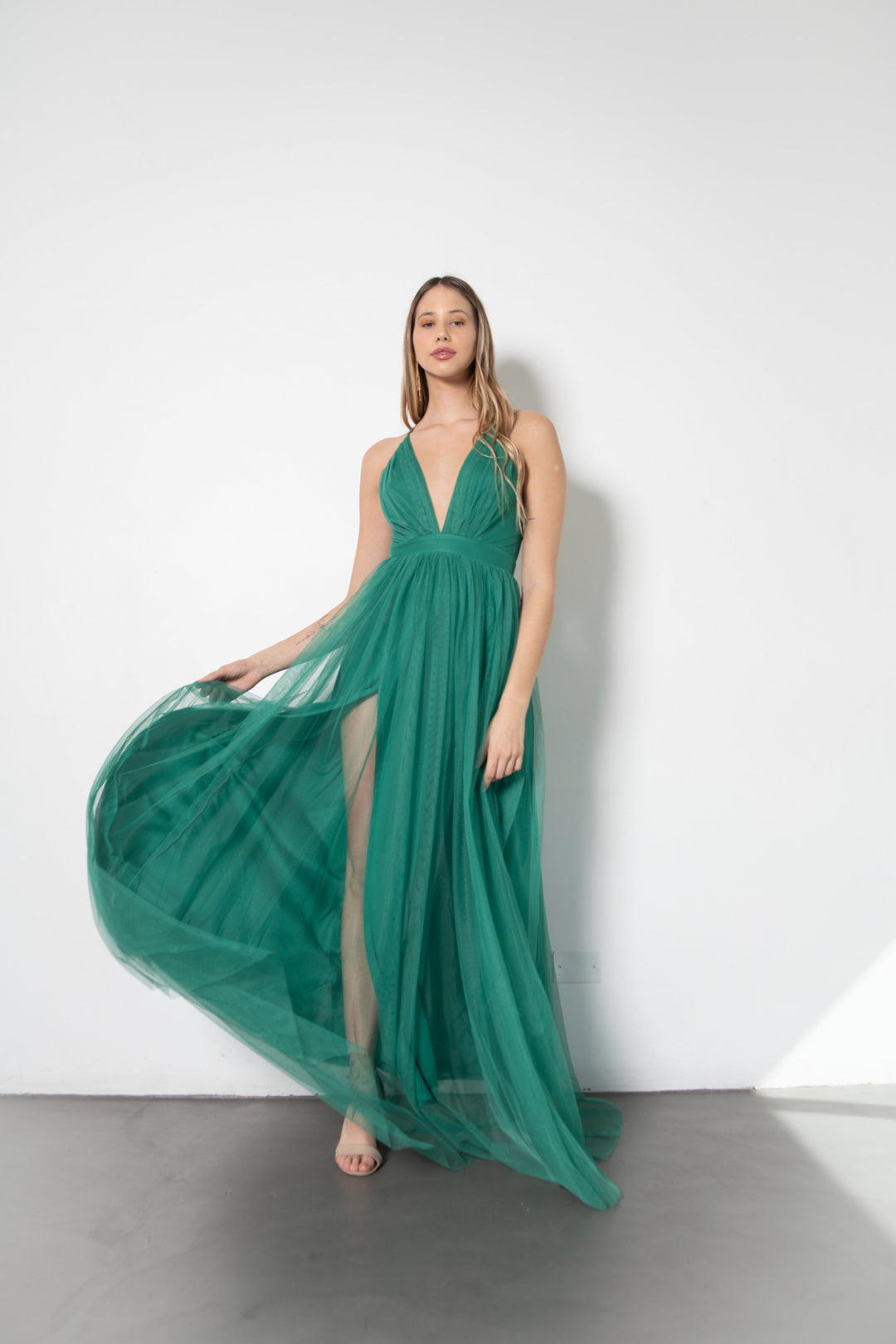 VESTIDO LARGO LAURA TUL VERDE ESPERANZA