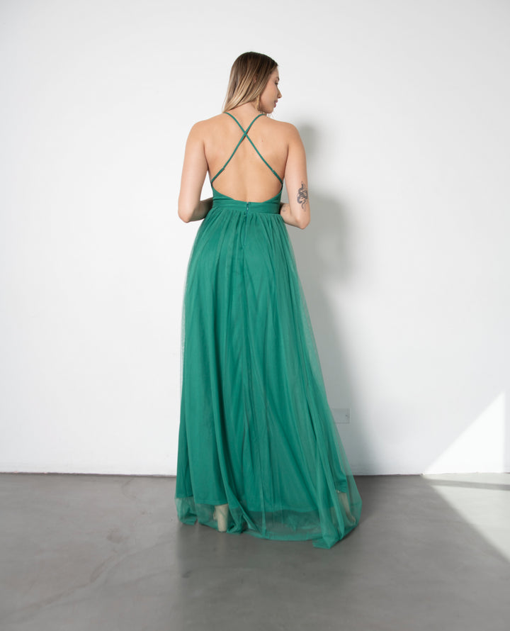 VESTIDO LARGO LAURA TUL VERDE ESPERANZA