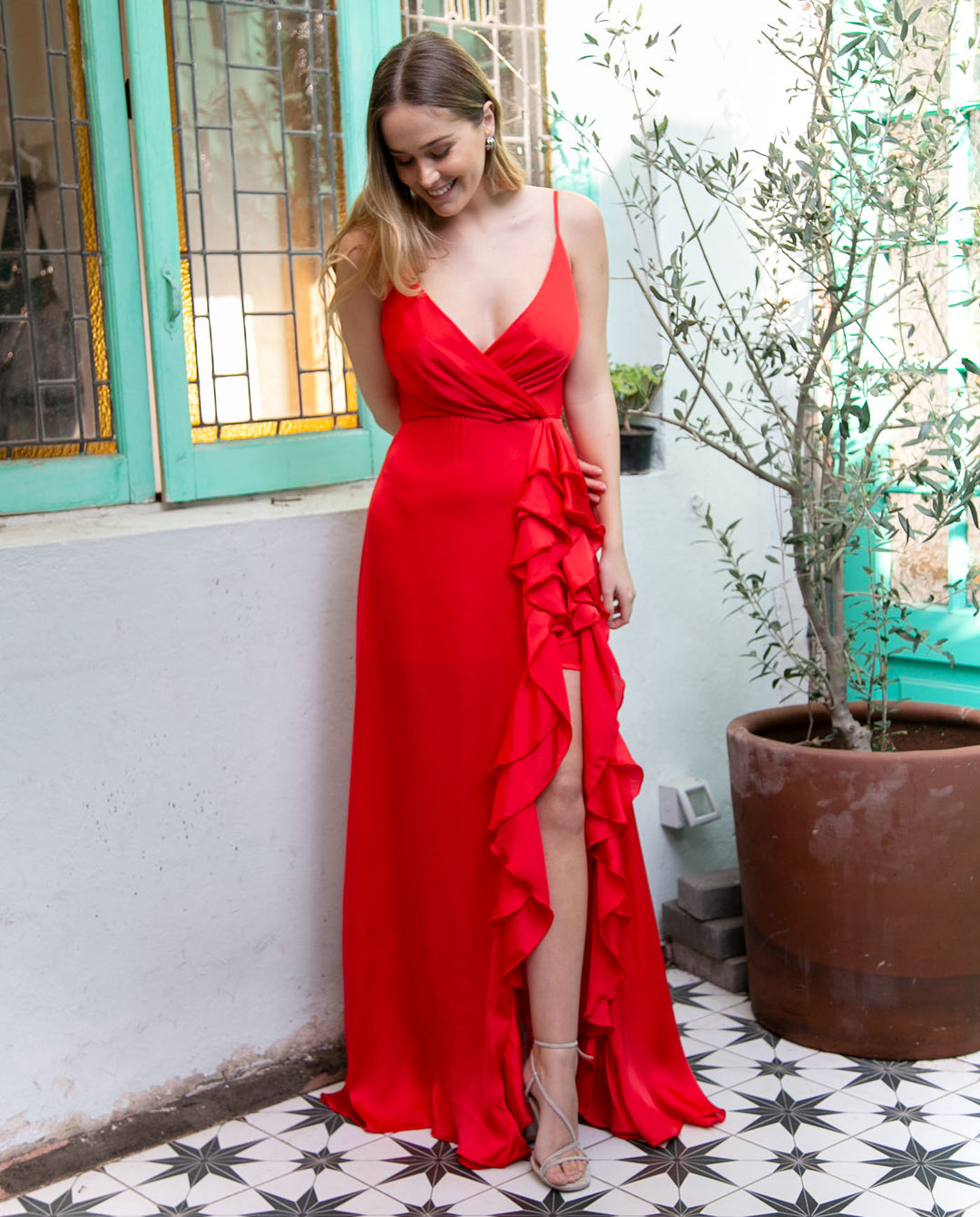 VESTIDO DE FIESTA LARGO SILVINA ROJO – MI PLACARD